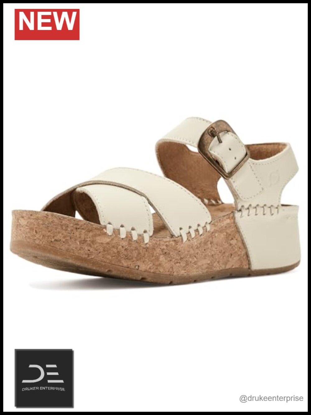 Women's Leather Wedge Sandals Open Toe Adjustable Buckle